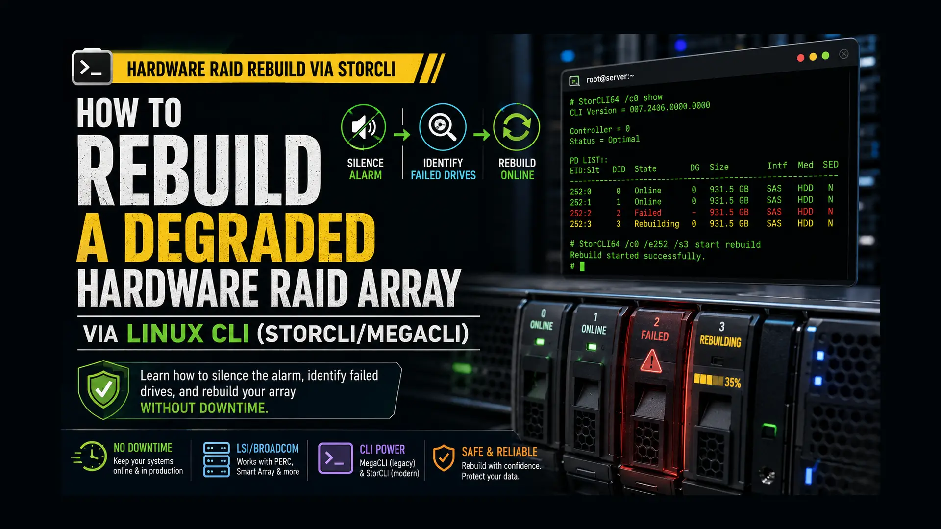 Degraded Hardware RAID Array Rebuild with StorCLI
